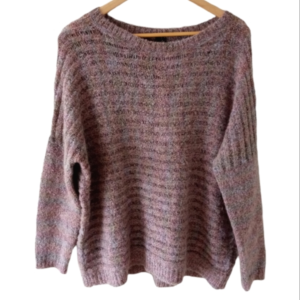 VIP Multi Color Purple Blended  Mohair Alpaca Knit Cozy Womens Sweater Sz L